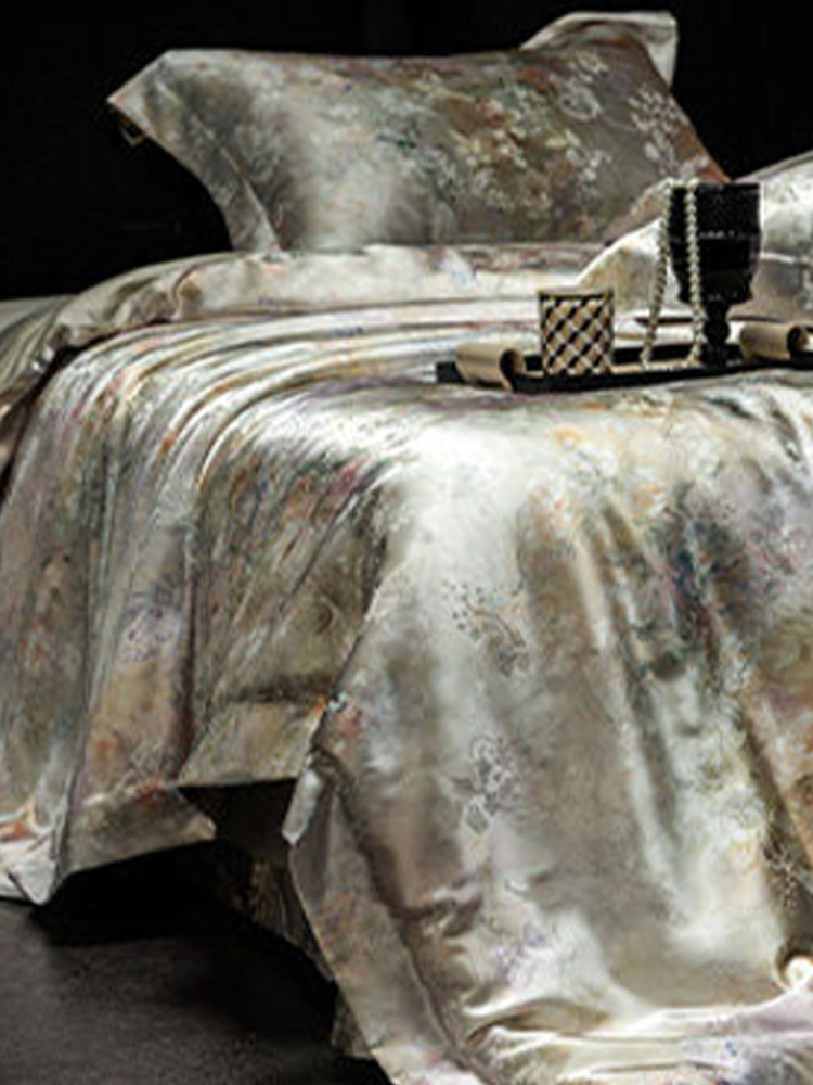 Luxury Jacquard Bedding Set Mulberry Silk Tencel Cotton Blend Flat Sheet