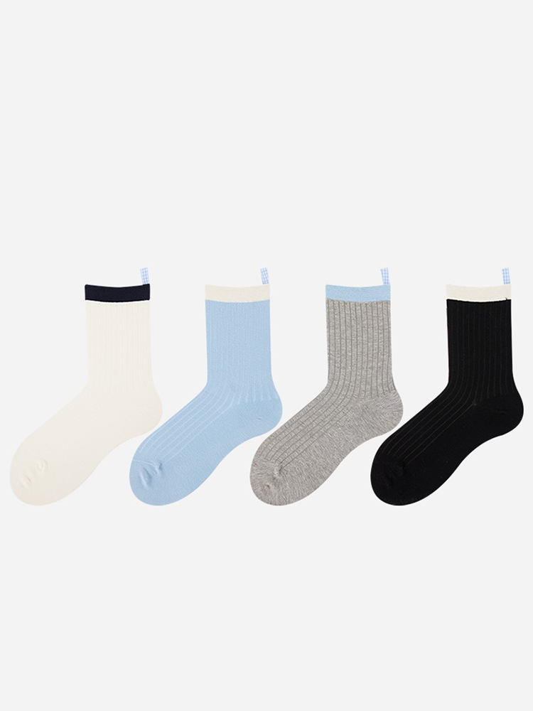Contrast Label Cotton Crew Socks