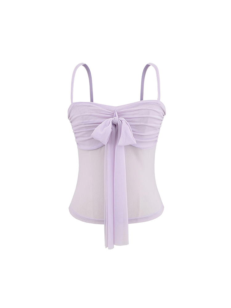 Mesh Ruched Bow Tie Strap Tube Top