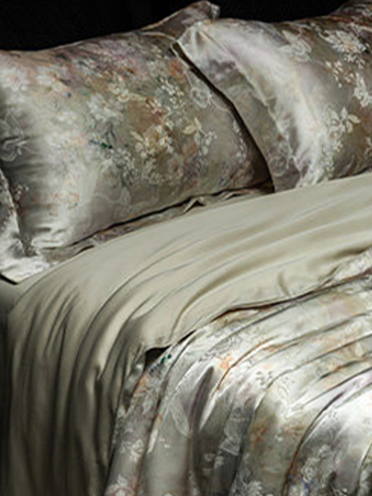 Luxury Jacquard Bedding Set Mulberry Silk Tencel Cotton Blend Flat Sheet