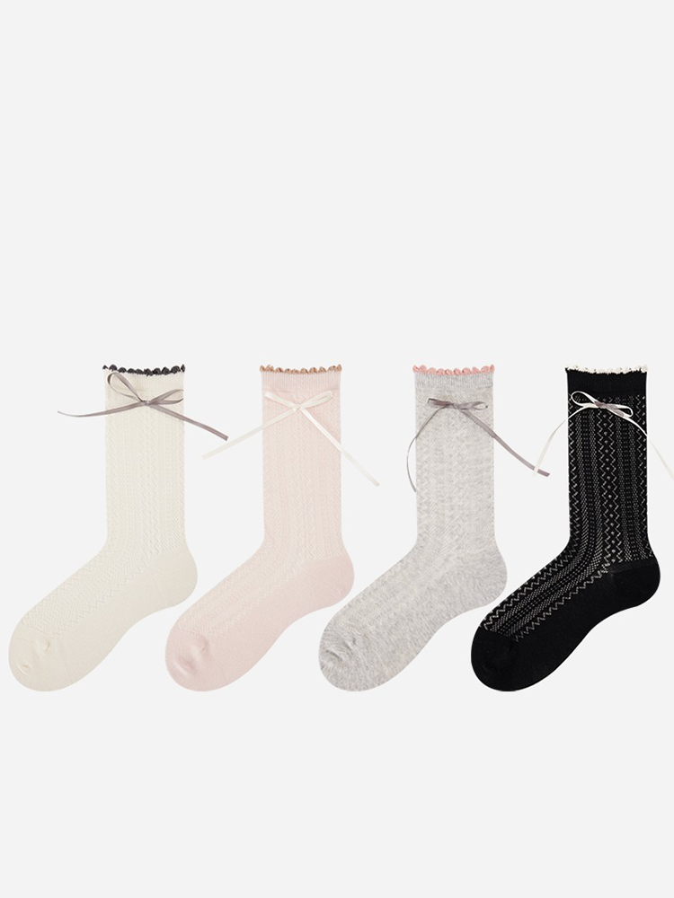 Mesh Balletcore Mid-Calf Socks with Contrast Bow