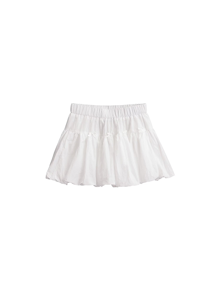 Bow Pleated Mini Skirt with Elastic Waist