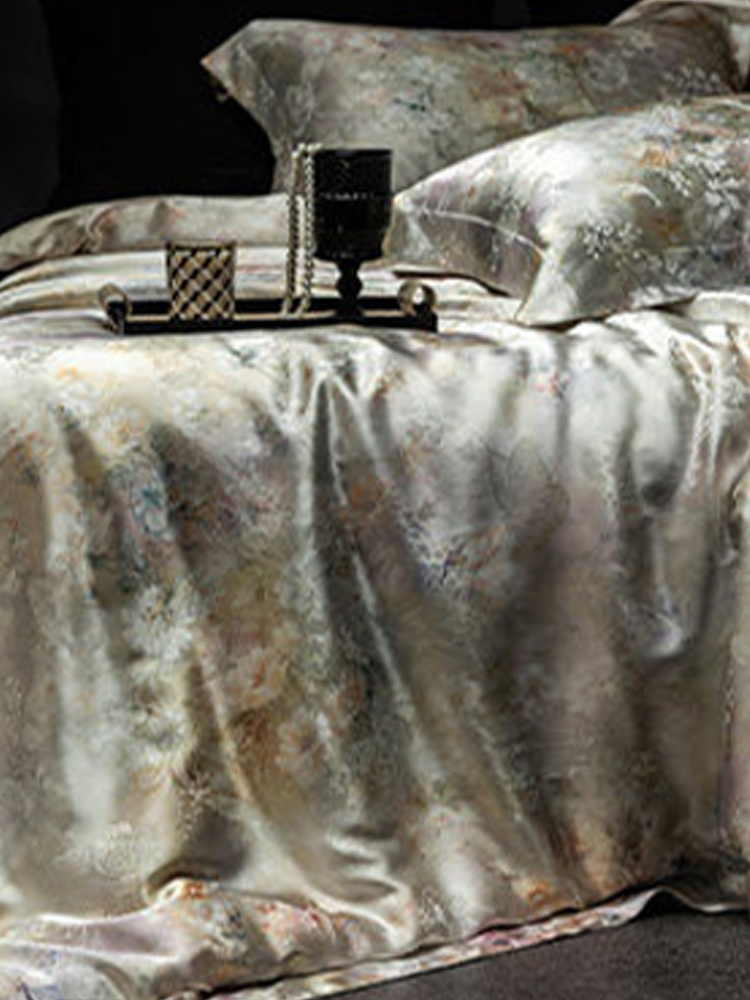 Luxury Jacquard Bedding Set Mulberry Silk Tencel Cotton Blend Flat Sheet