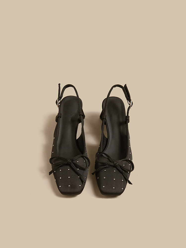 Rhinestone Bow Ankle-Strap Block Heels