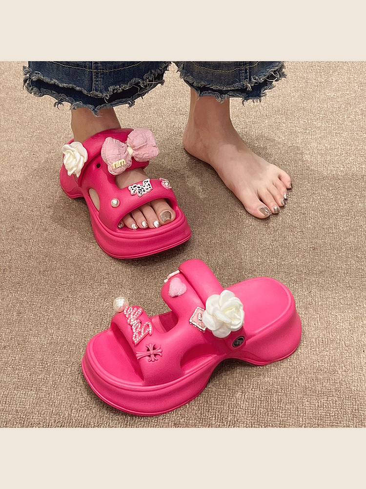 Bow Flower Platform Slides – 2-Way Cute Summer Sandals
