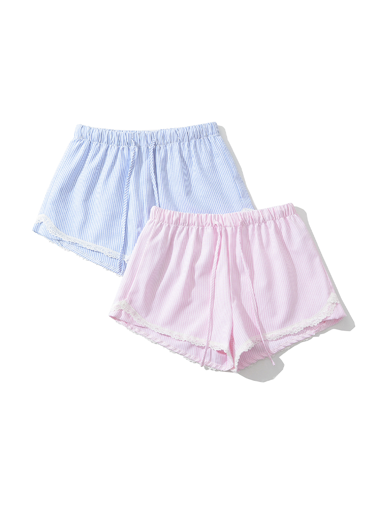 Striped Lace Trim Low Waist Shorts