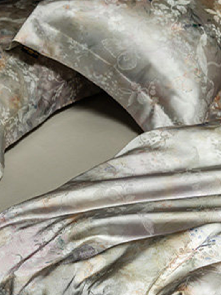 Luxury Jacquard Bedding Set Mulberry Silk Tencel Cotton Blend Flat Sheet