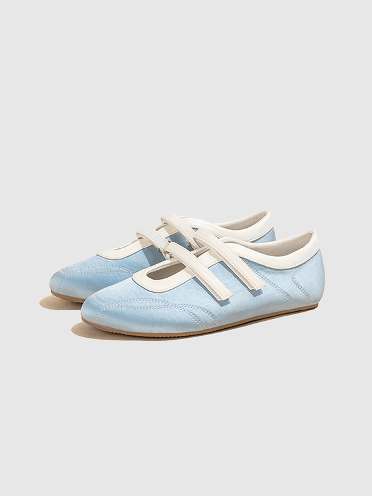 Silk Double-Strap Sporty Ballet Flats in Leather