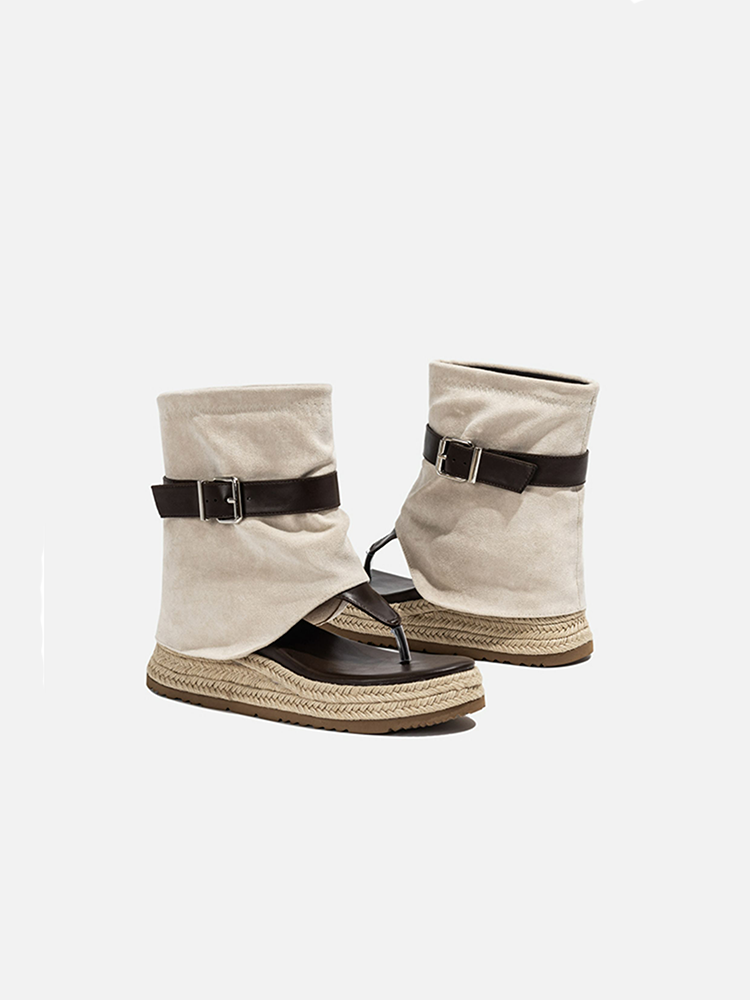 Open-Toe Belted Boots Sandals