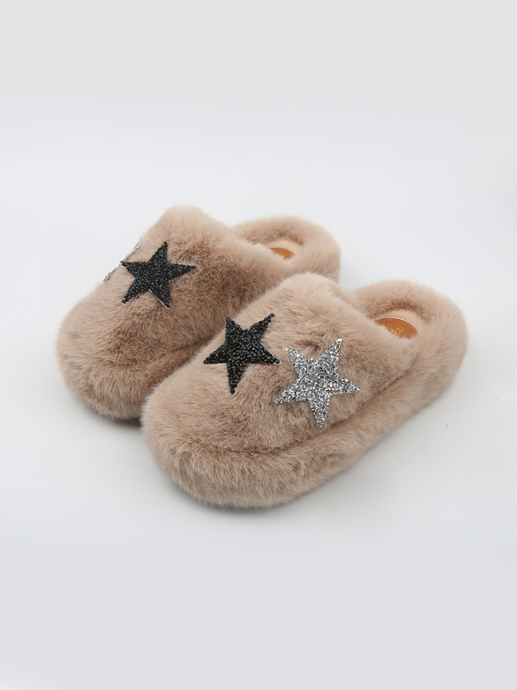 Fuzzy Star Platform Slippers – Warm & Cozy Winter Style