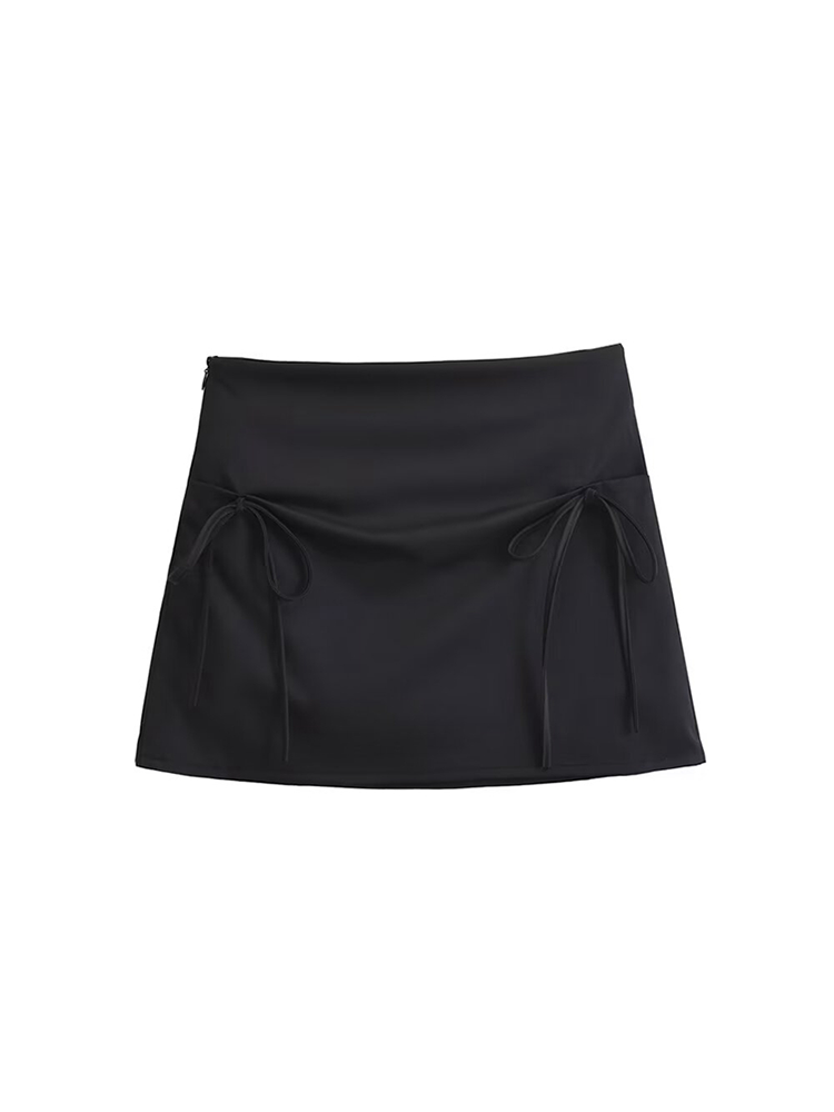 Vintage Satin Bow Tie Mini Skirt with Safety Shorts