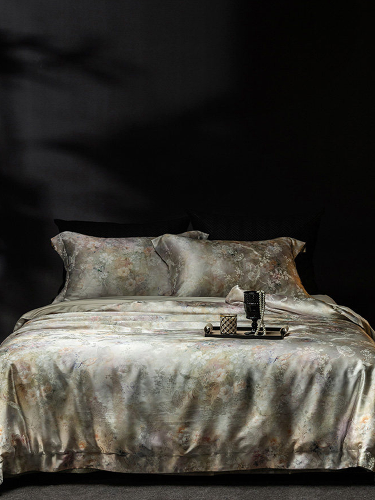 Luxury Jacquard Bedding Set Mulberry Silk Tencel Cotton Blend Flat Sheet