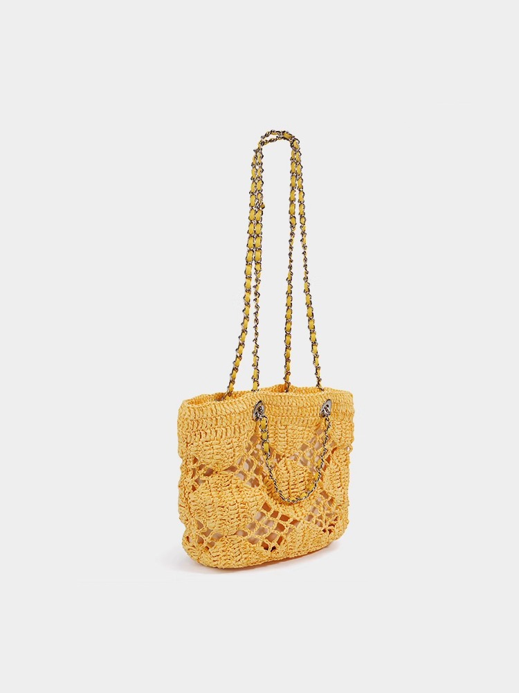 Hollow Woven Bucket Tote Bag
