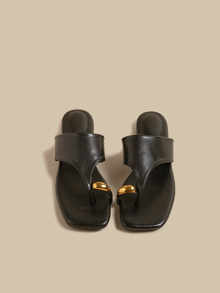 Lambskin Square Toe Toe-Loop Sandals