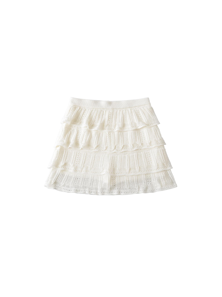 Ruffled Knit Lace Mini Skirt