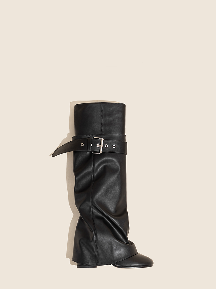 Pointed Belted Tall Riding Boots