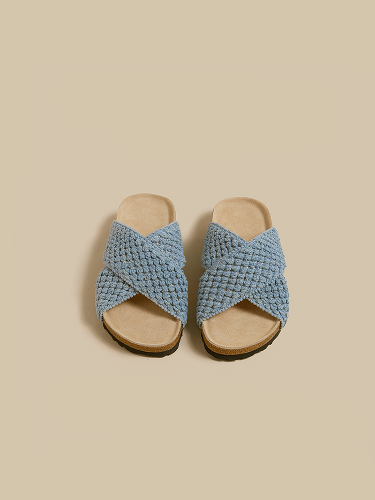 Pineapple Weave Cross-Strap Birken Sandals