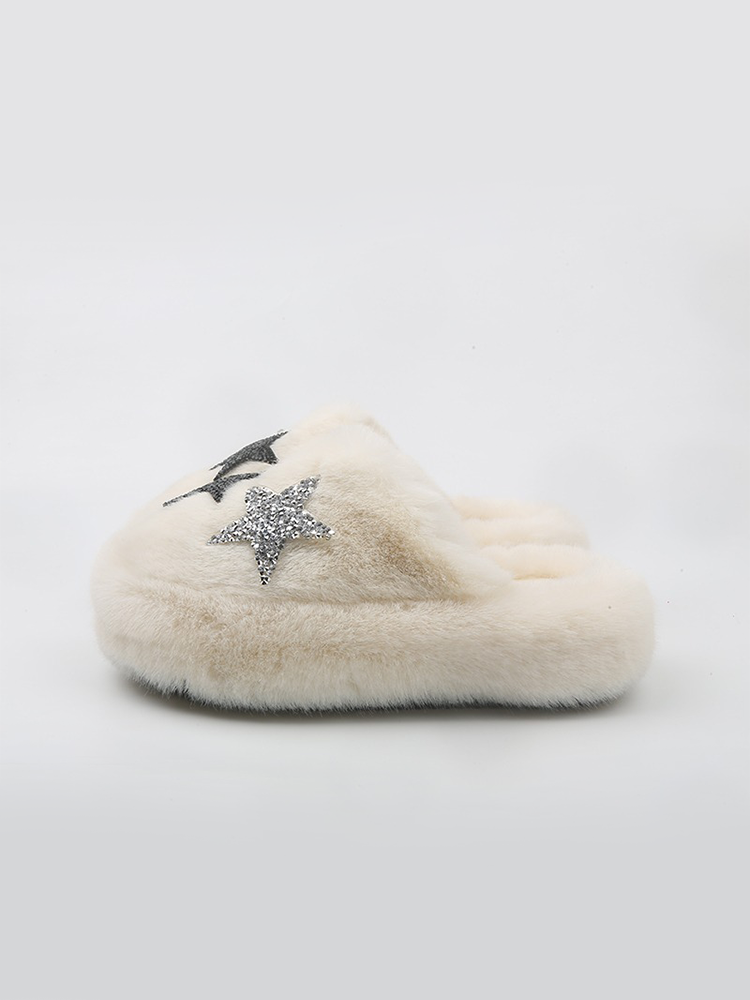 Fuzzy Star Platform Slippers – Warm & Cozy Winter Style