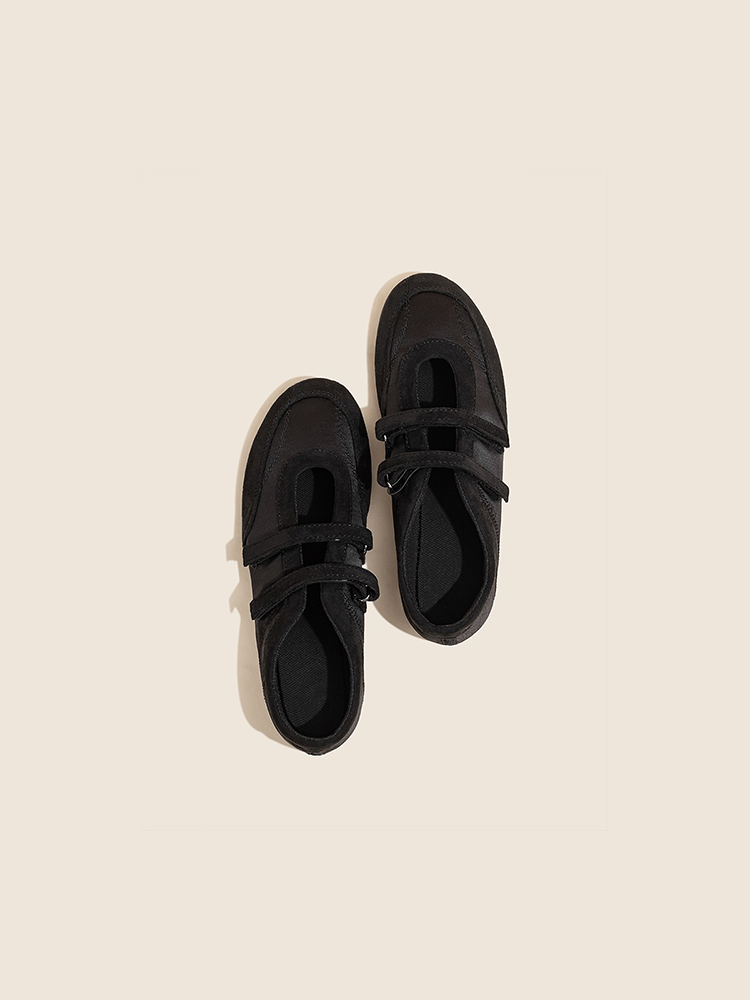 Black Hidden Wedge Double-Strap Ballet Flats