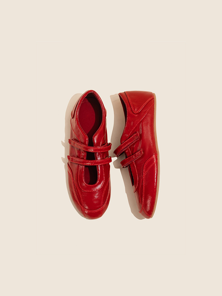 Red Hidden Wedge Flat Mary Jane Ballet Shoes