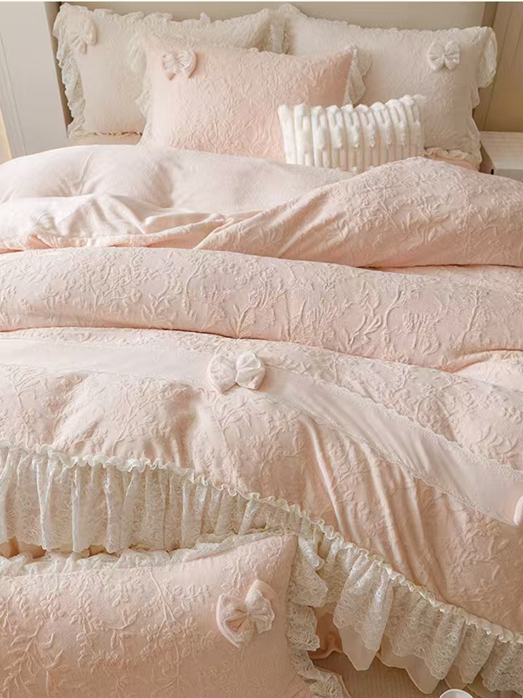 French Winter Ultra Soft Plush Fleece Bedding Set Lace Princess Bed Skirt