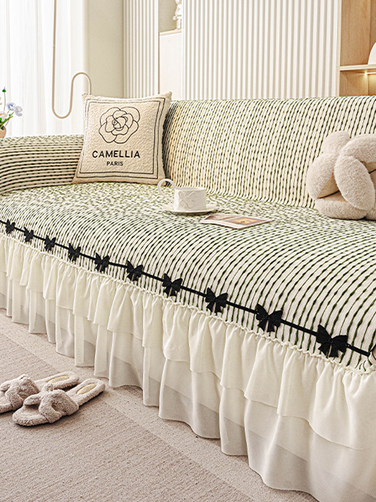Elegant French Ruffle Sofa Cover Anti Slip Anti Cat Scratch