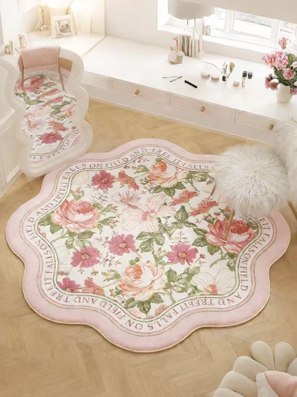 Elegant Pink Flower Accent Rugs Thick Non Slip