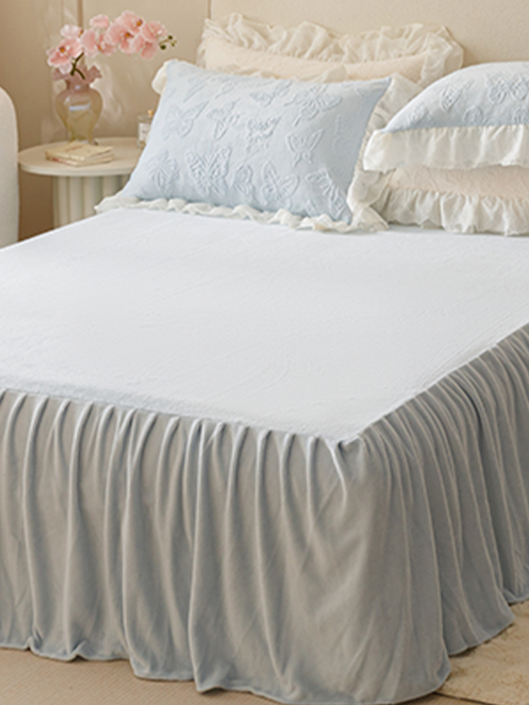 French Winter Ultra Soft Plush Fleece Bedding Set Lace Princess Bed Skirt