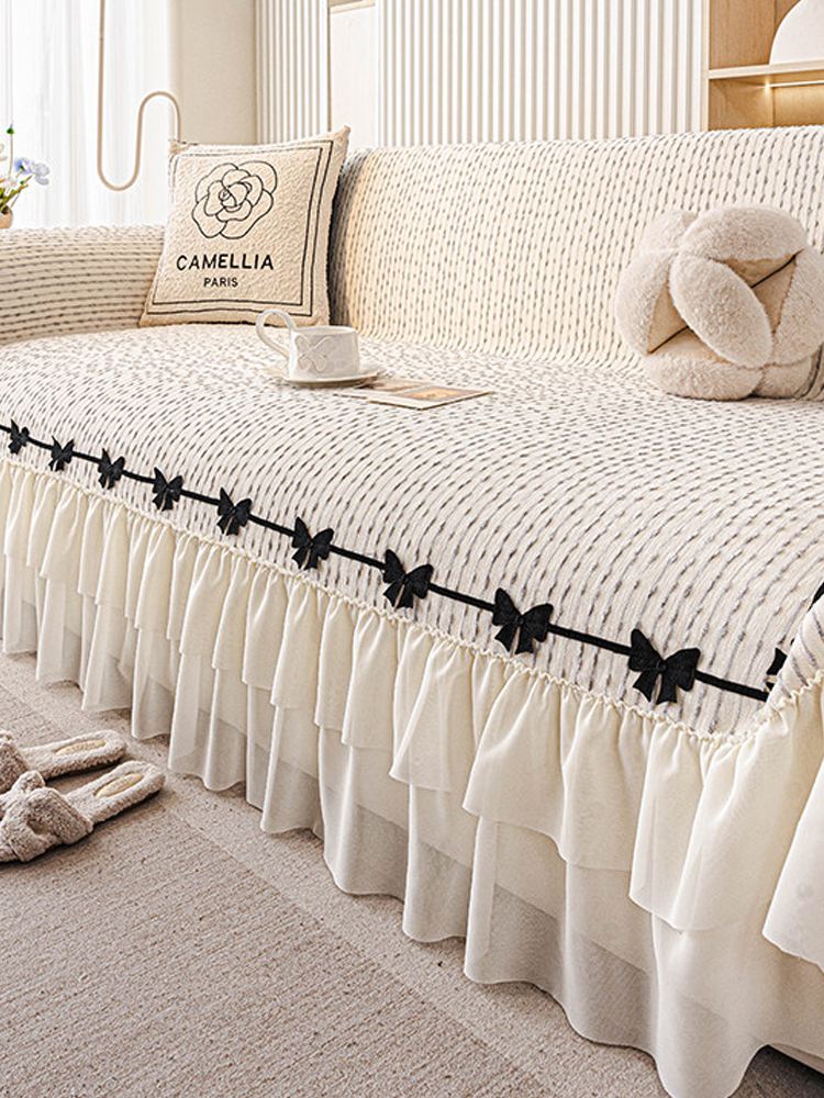 Elegant French Ruffle Sofa Cover Anti Slip Anti Cat Scratch