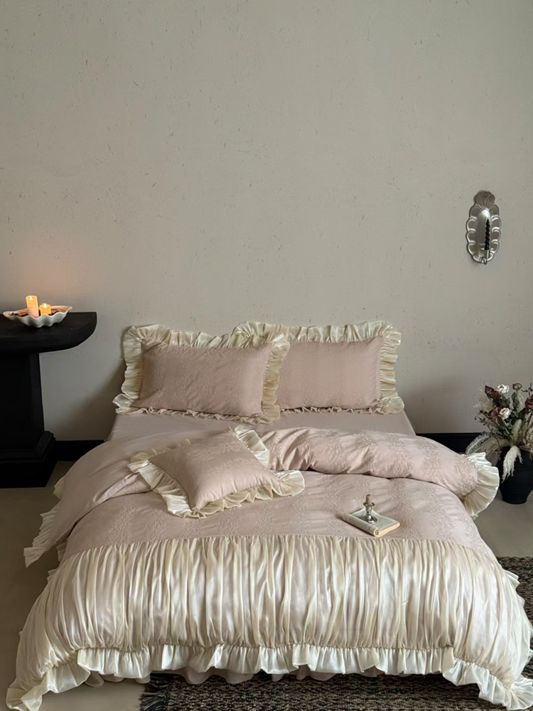 French Romantic Long Staple Cotton Bedding Set Jacquard Cotton Flannel Flat Sheet