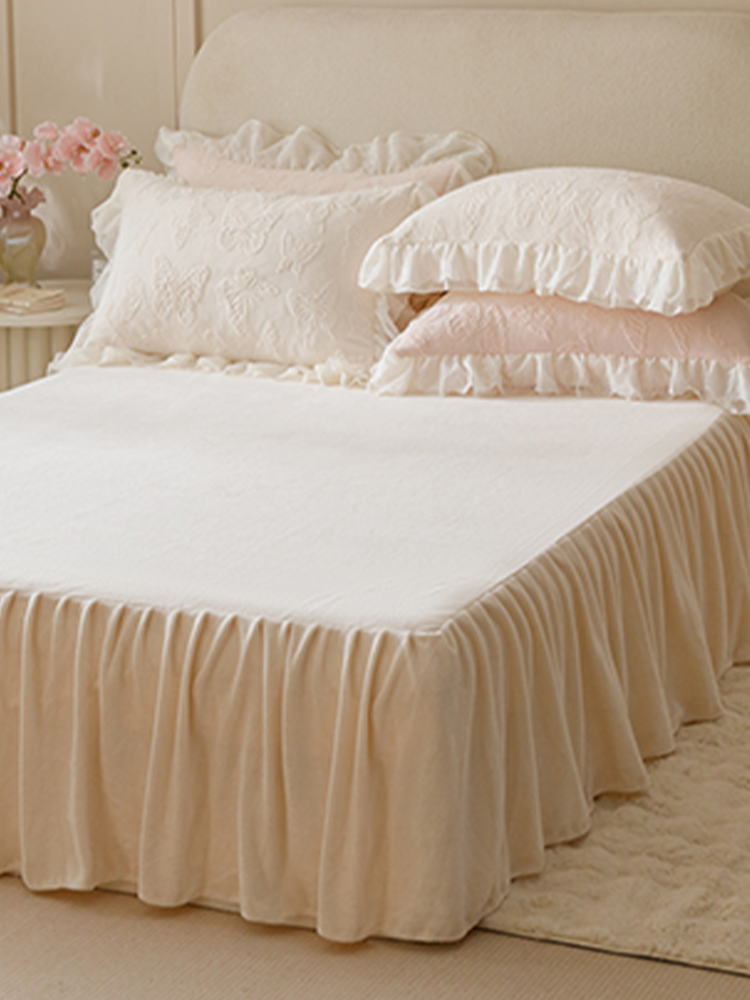 French Winter Ultra Soft Plush Fleece Bedding Set Lace Princess Bed Skirt