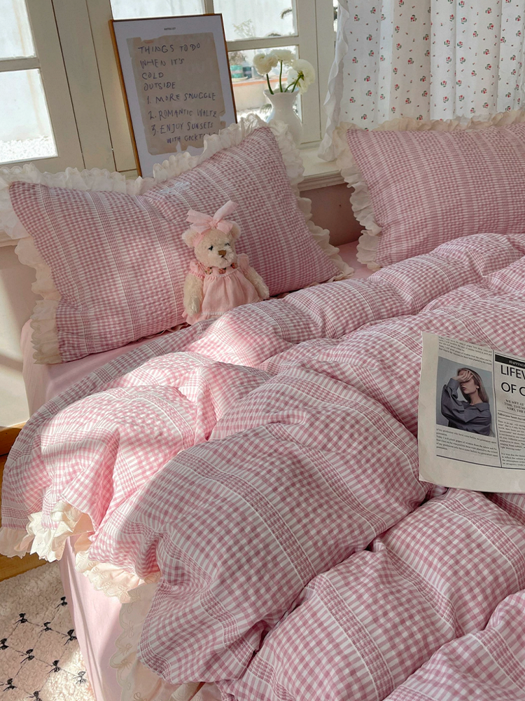 Ultra Soft Washed Cotton-Like Bedding Set Princess Lace Fitted Sheet