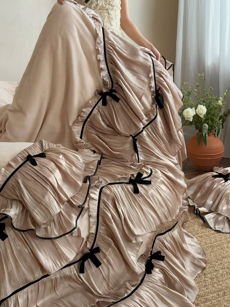 French Romantic Winter Ultra Soft Plush Fleece Bedding Set Ruffle Flat Sheet