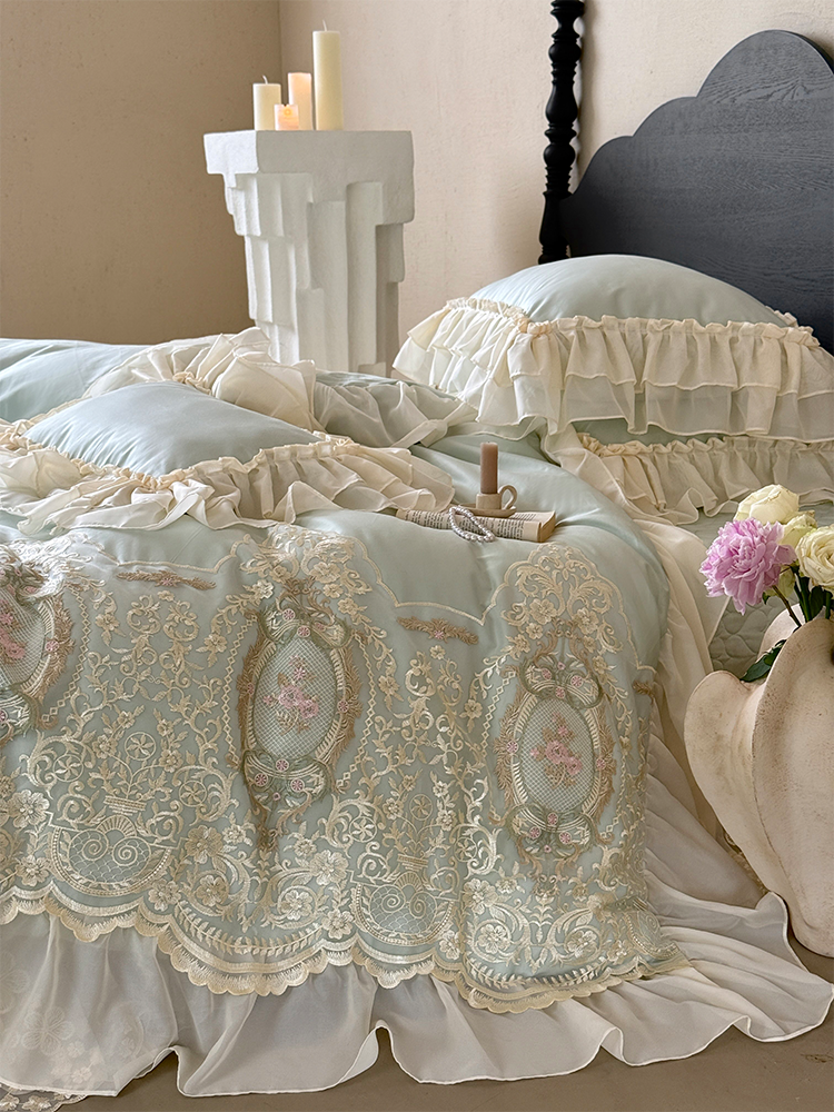 French Vintage Luxury Bedding Set Long Staple Cotton Flat Sheet