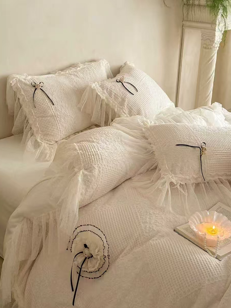 French Winter Ultra Soft Plush Fleece Bedding Set Romantic Lace Flat Sheet