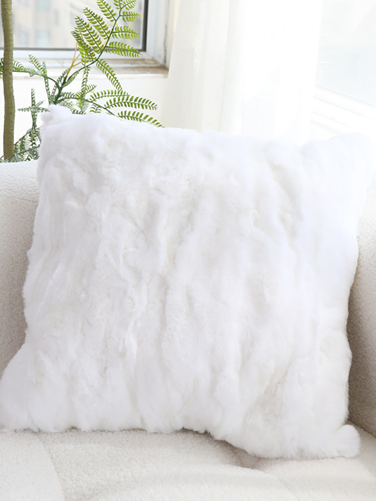 Real Rex Rabbit Fur Throw Pillow Ultra Soft Luxury
