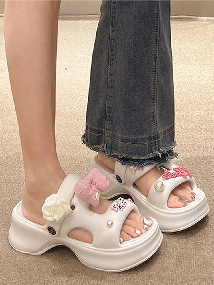 Bow Flower Platform Slides – 2-Way Cute Summer Sandals