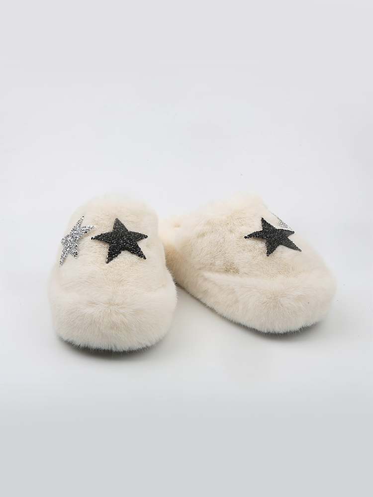 Fuzzy Star Platform Slippers – Warm & Cozy Winter Style