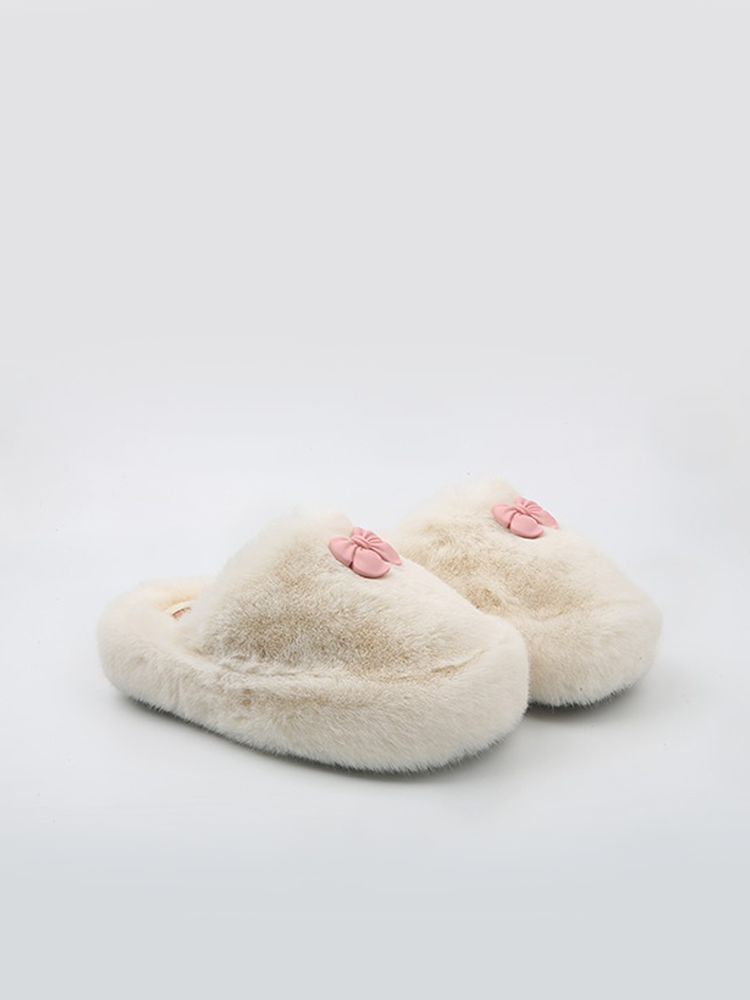 Bow Fuzzy Platform Slippers – Closed-Toe Winter Mules