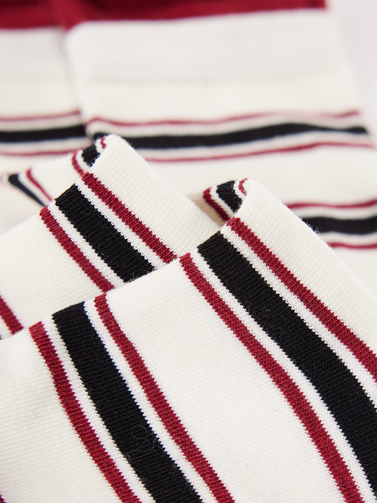 Striped Contrast Cuff Cotton Crew Socks