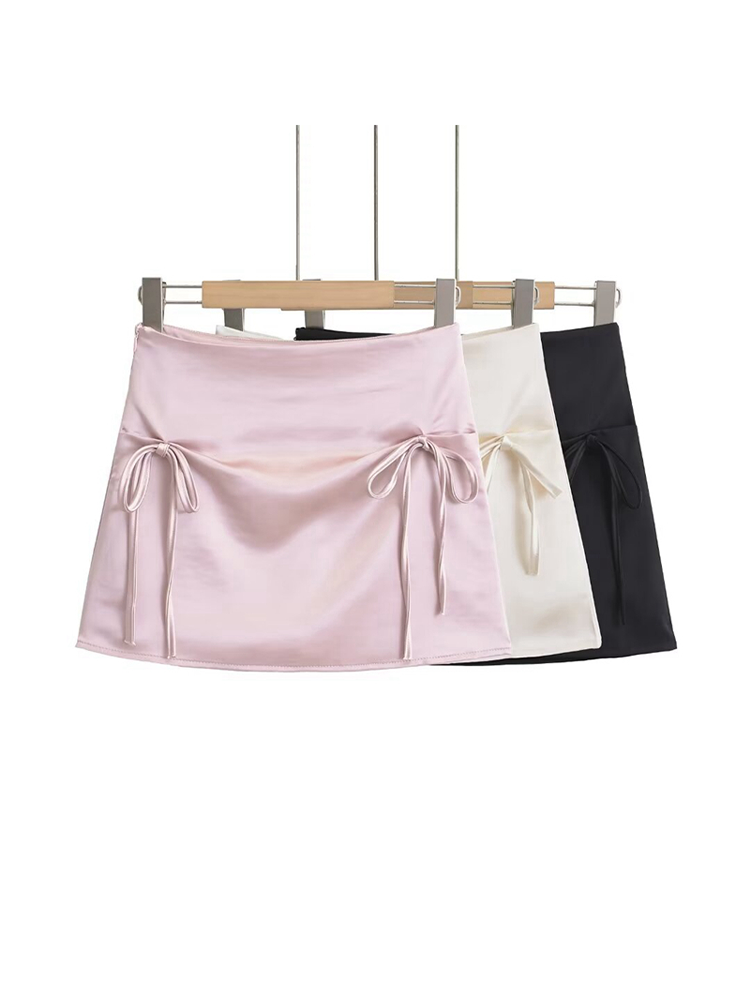 Vintage Satin Bow Tie Mini Skirt with Safety Shorts