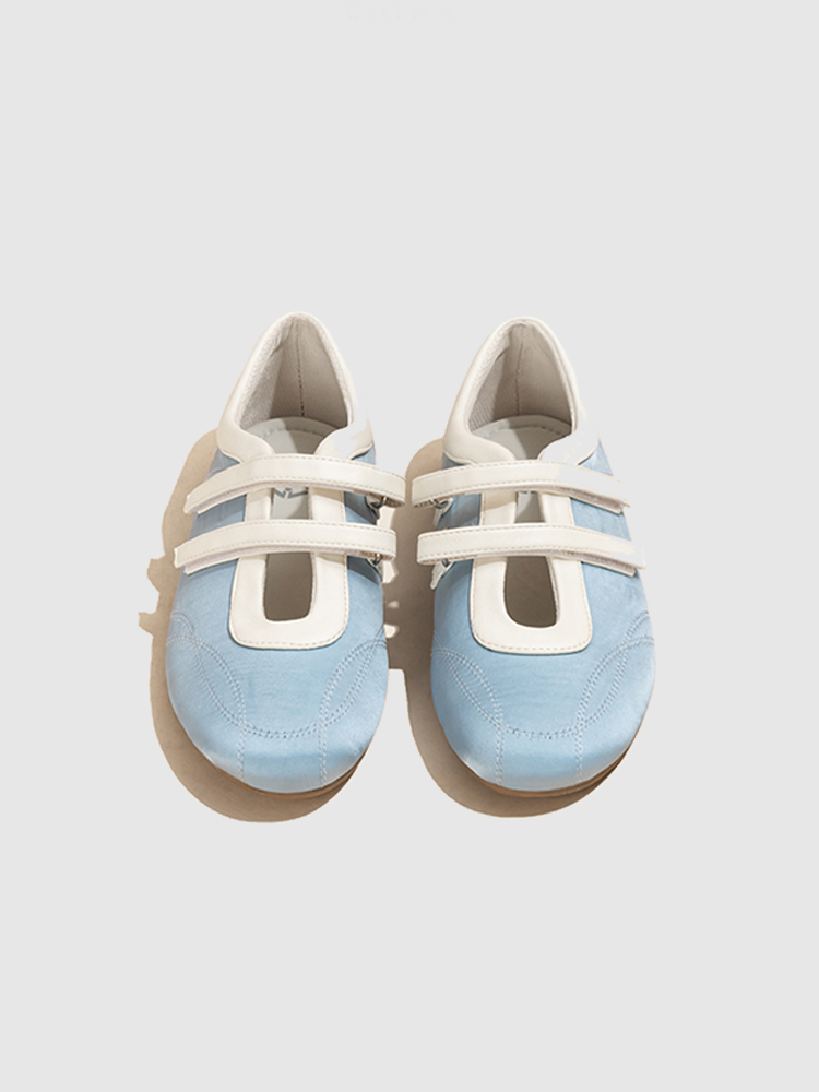 Silk Double-Strap Sporty Ballet Flats in Leather