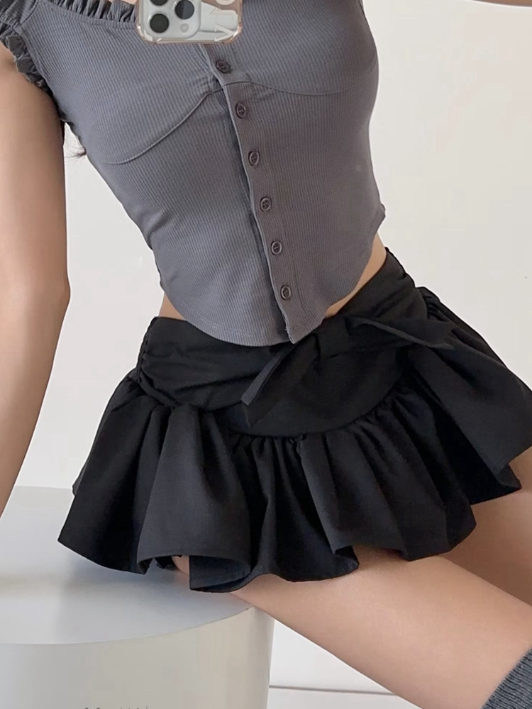 Big Bow Ruffle Hem Babydoll Mini Skirts