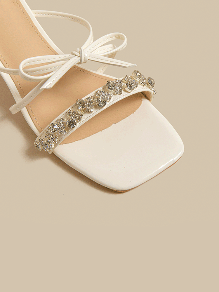 Rhinestone Bow Transparent Block Heel Pumps