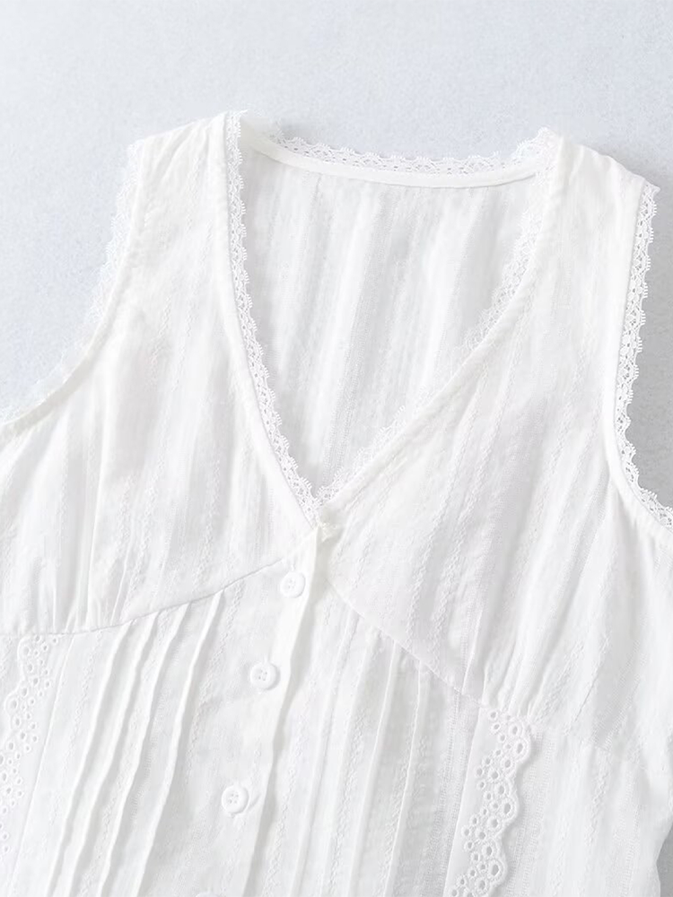 White Lace V-Neck Tie-Front Crop Top