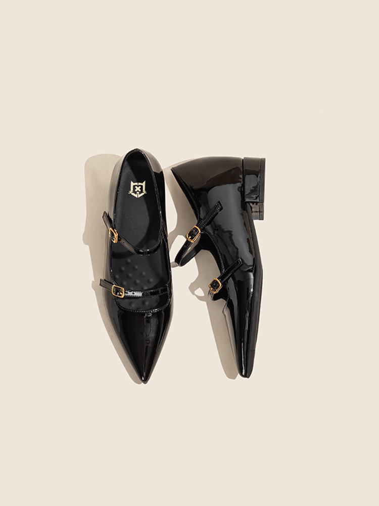 Hidden Wedge French Pointed Toe Mary Jane Flats