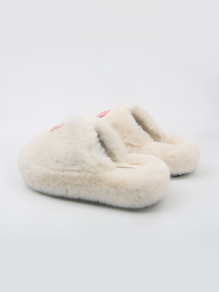 Bow Fuzzy Platform Slippers – Closed-Toe Winter Mules