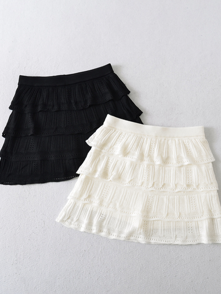 Ruffled Knit Lace Mini Skirt