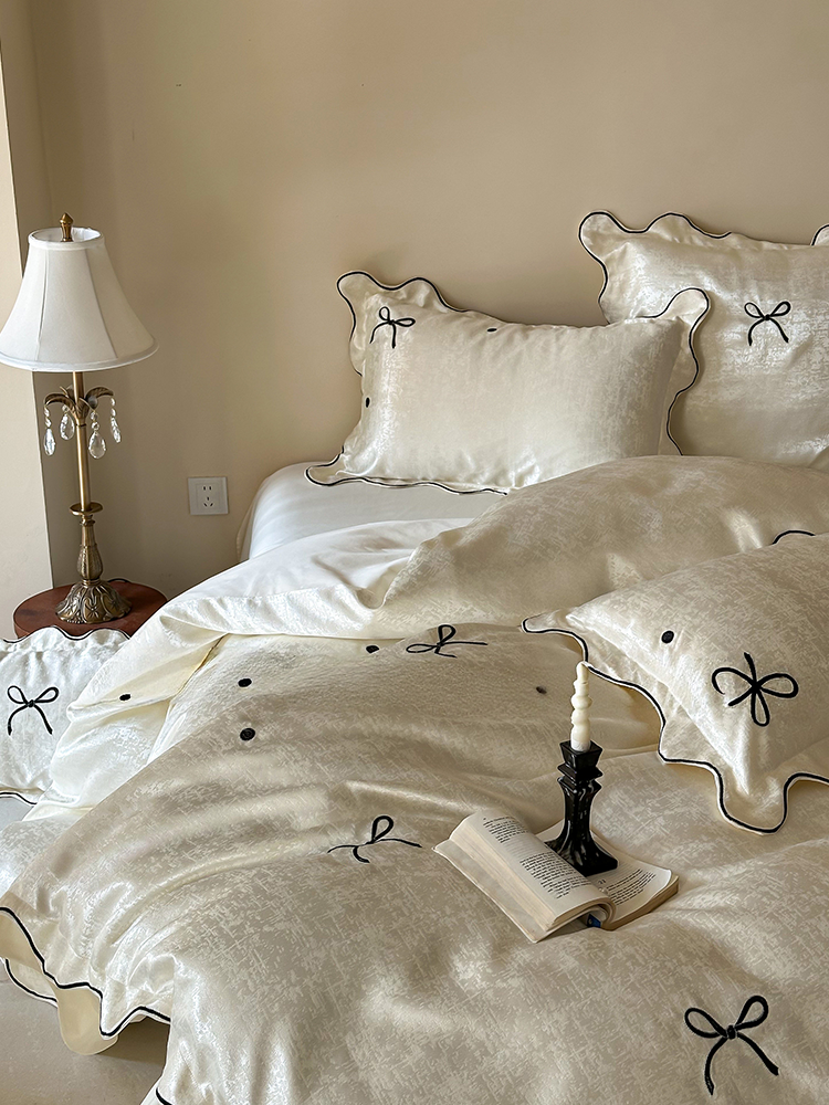 French Romantic Jacquard Embroidered Long Staple Cotton Bedding Set Flat Sheet