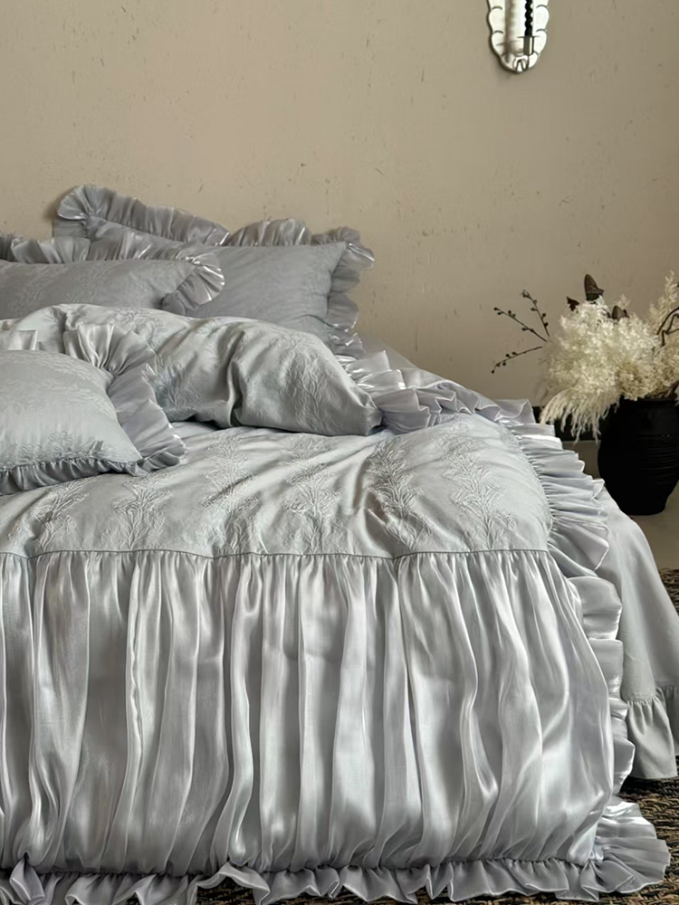 French Romantic Long Staple Cotton Bedding Set Jacquard Cotton Flannel Flat Sheet